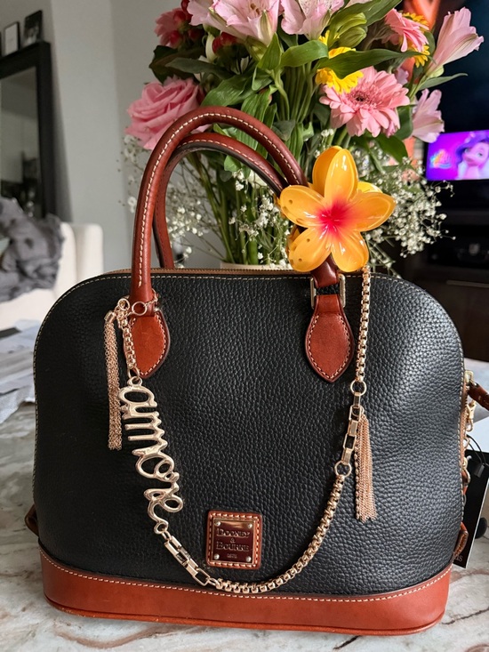 Dooney & Bourke Handbags - Dooney & Bourke Pebbled Leather Dome Satchel Black Brown Classic  Handbag